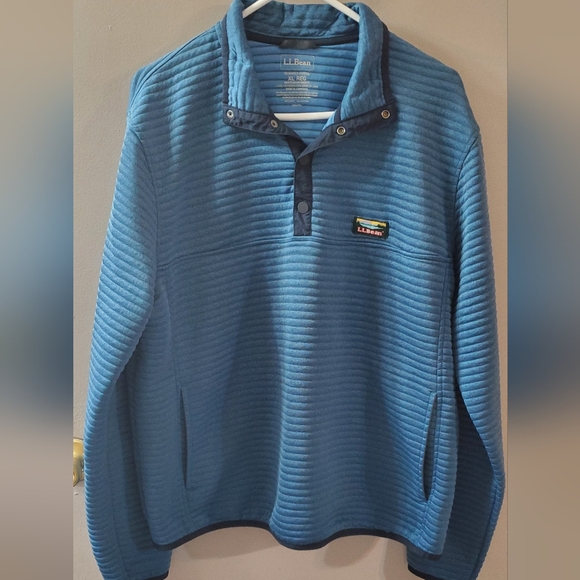 L.L. Bean Other - L.L. Bean Men's Teal And Navy Trim 1/4 Snap Ribbed Pull Over With Pockets. Sz XL